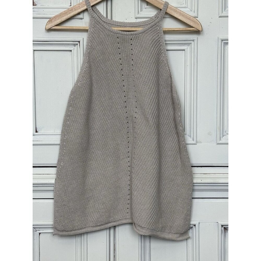 Women's S Scoop Neck Knit Tank Top Casual Loose Sleeveless Split Sides Taupe - Picture 7 of 11